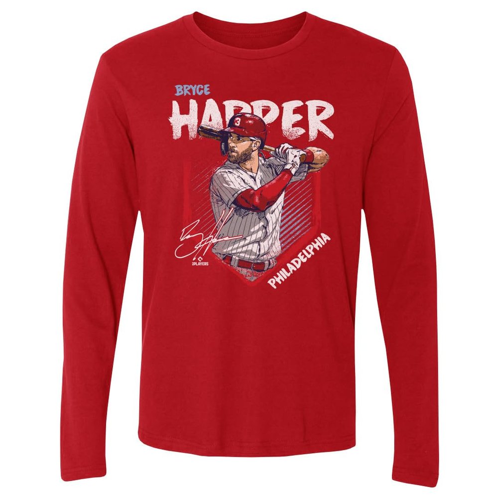 500 LEVEL Bryce Harper Long Sleeve Tee (Long Sleeve, XX-Large, Red) - Bryce Harper Philadelphia Base WHT