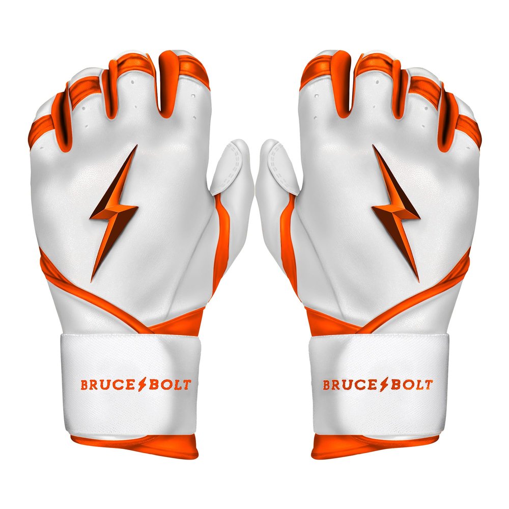 BRUCE BOLT Chrome Series Long Cuff Orange Batting Glove - Orange Medium
