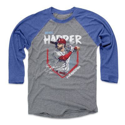 500 LEVEL Bryce Harper 3/4 Sleeve T-Shirt (Baseball Tee, XXX-Large, Royal/Heather Gray) - Bryce Harper Philadelphia Base WHT