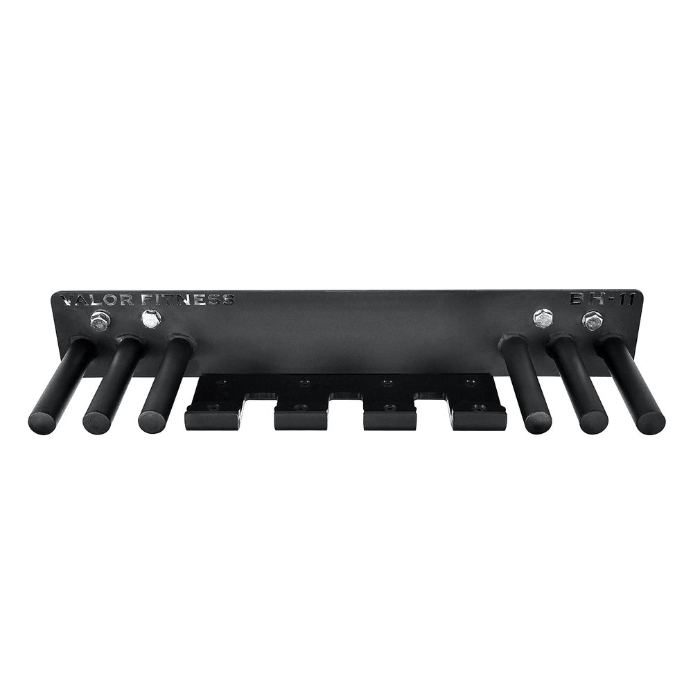 Valor Fitness Wall Mount Gym Storage Rack Organizer 6 Pegs - Workout Equipment Barbell Resistance Bands Jump Ropes Chains Weight Belt Hanger Home Gym - Max Weight 330 lbs.