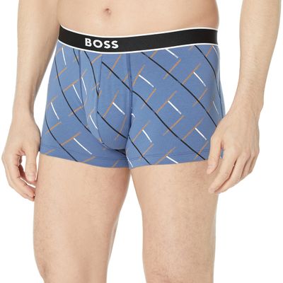 BOSS Men's Bold Logo Patterned Trunk, Medium Dusty Blue/Sepia/Frost White, XL