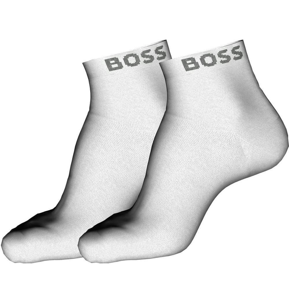 BOSS Mens 2-pair Bold Logo Cotton Short Socks, Marshmellow White, 7-13 US