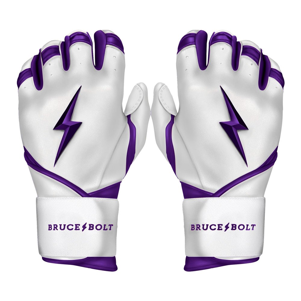 BRUCE BOLT Chrome Series Long Cuff Purple Batting Glove - Purple Youth Medium