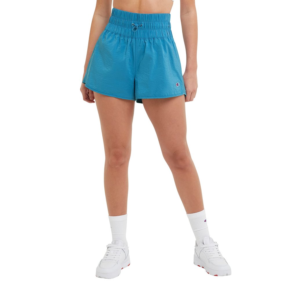 Champion Women's, Woven Moisture-Wicking Shorts, 2.5', Rockin Teal C-Patch Logo, X-Small