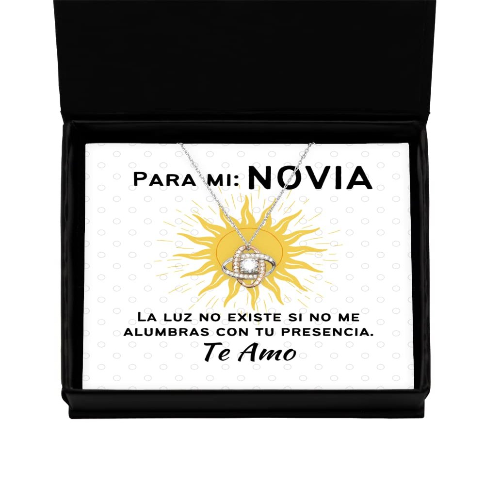 para mi Novia, la luz no existe si no me alumbras con tu presencia, Regalo para Novia - Pendiente, Collar nudo de Amor oro