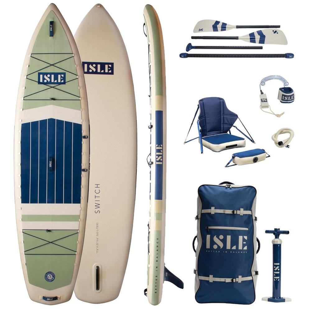 ISLE Surf and SUP Switch Inflatable Hybrid Kayak-Stand Up Paddle Board | 2in1- Kayak & Bundle, Incl. Seat, Paddle, Hand Pump, Travel Bag, 11.6 x 35.5 6 in - max. 425 lbs Seafoam/Navy,