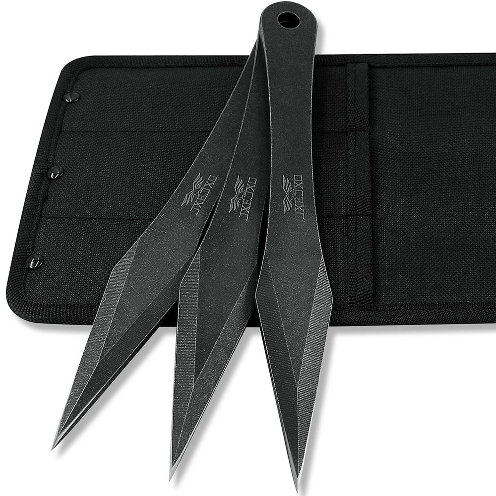 JXE JXO Throwing Spikes, 9.4" Stainless Steel No Spin Throwing Set with Nylon Belt Sheath