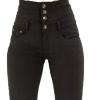 Women High Rise Button Front Skinny Jeans Stretch Classic Casual Slim Fit Denim Pants Butt Lift Tapered Jean Trouser (Black,Medium) view 2
