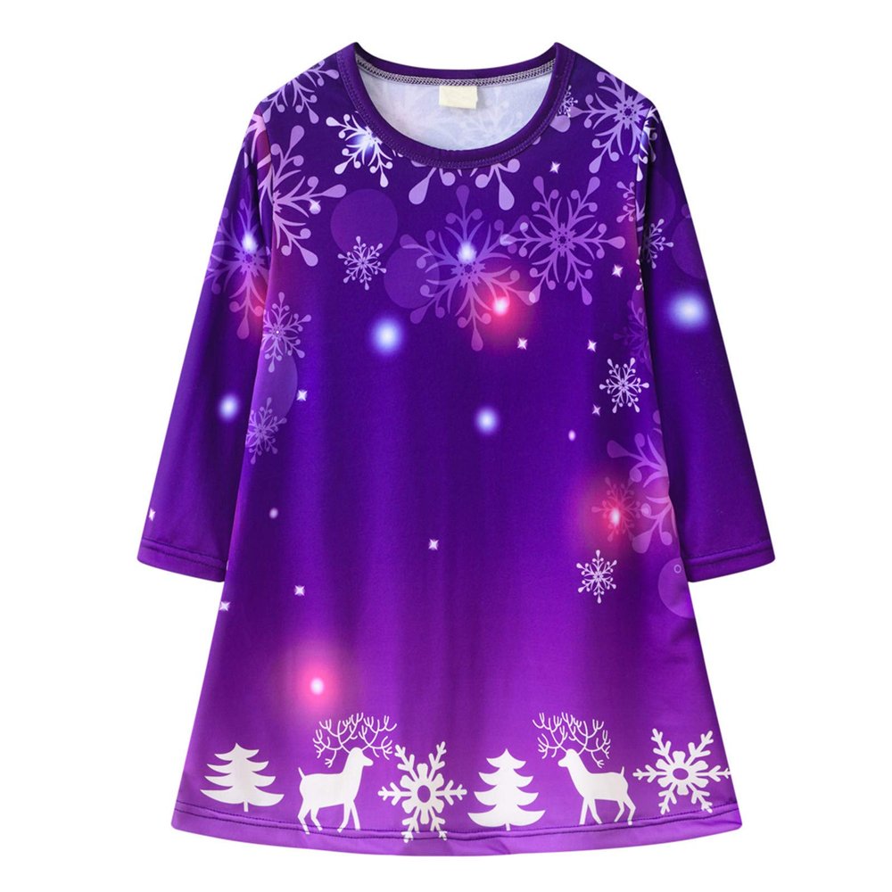 Back Cocktail Dress for Wedding Baby Girls Long Sleeve Character Casual Clothes Christmas Princess (Purple, 3-4 Years)