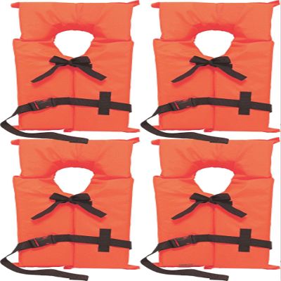 4 Pack Coast Guard Approved Life Jackets for Adults. High Visibility Color Type II Keyhole Life Vest in Classic May West Style. Compliance Flotation Device Youth Neon Orange