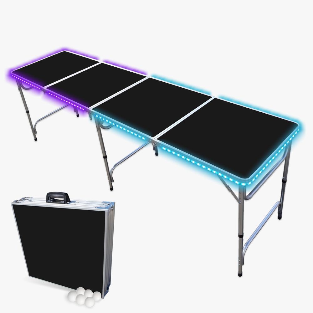 PartyPong 8-Foot Folding Pong Table w/LED Lights & Pong Balls