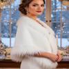 Aukmla Wedding Faux Fur Shawls and Wraps Bridal Fur Coat Winter Cape Stole with Rhinestones Brooch for Brides and Women (White) view 2