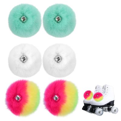 Cosmos 3 Pairs Roller Skate Pom Poms with Bells Tie-on Fluffy Pompoms with Shoelace Quad Roller Skates Accessories Colorful Cute Pom-poms Skates Decoration for Women (Turquoise Blue, White, Rainbow)