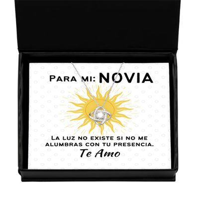 para mi Novia, la luz no existe si no me alumbras con tu presencia, Regalo para Novia - Pendiente, Collar de Plata con nudo de Amor