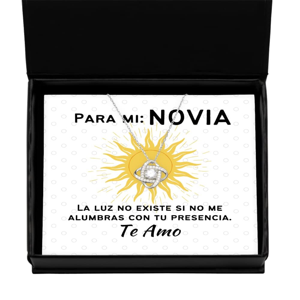 para mi Novia, la luz no existe si no me alumbras con tu presencia, Regalo para Novia - Pendiente, Collar de Plata con nudo de Amor