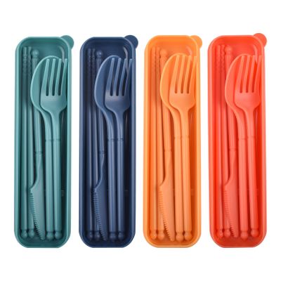 Reusable Utensils Set with Case, 4 Sets Plastic Spoons and Forks Set Plastic Camping Utensil Set, Travel Cutlery Set Lunch Box Accessories for Teens Adults Lunch Box, School or Daily Use
