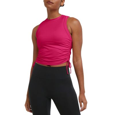 Champion Womens Tank Top, Soft Touch, Moisture-Wicking, Ruched Top with Drawstrings T-Shirt, Strawberry Rouge, X-Small US