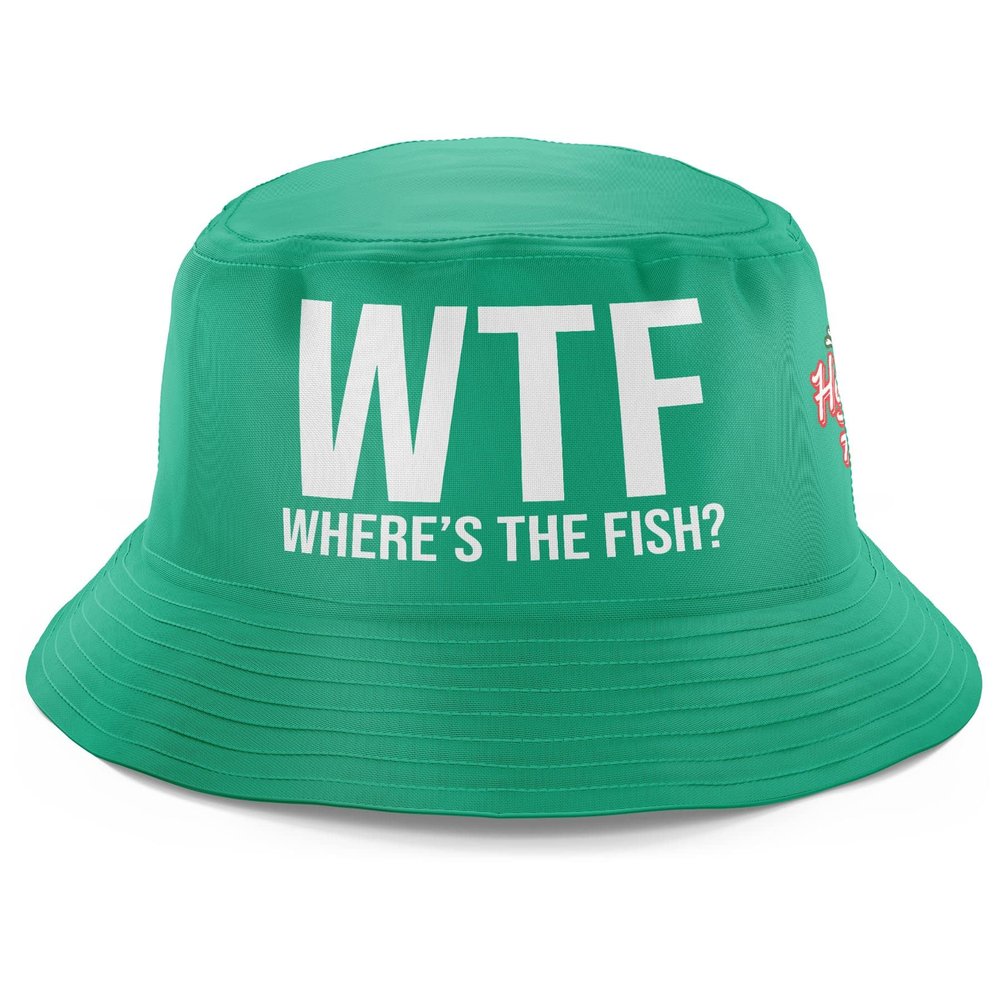 Fishing Gifts for Men, WTF Wheres The Fish, Funny Fishing Hat, Fishing Bucket Hat, Sun Hat for Fishing Green