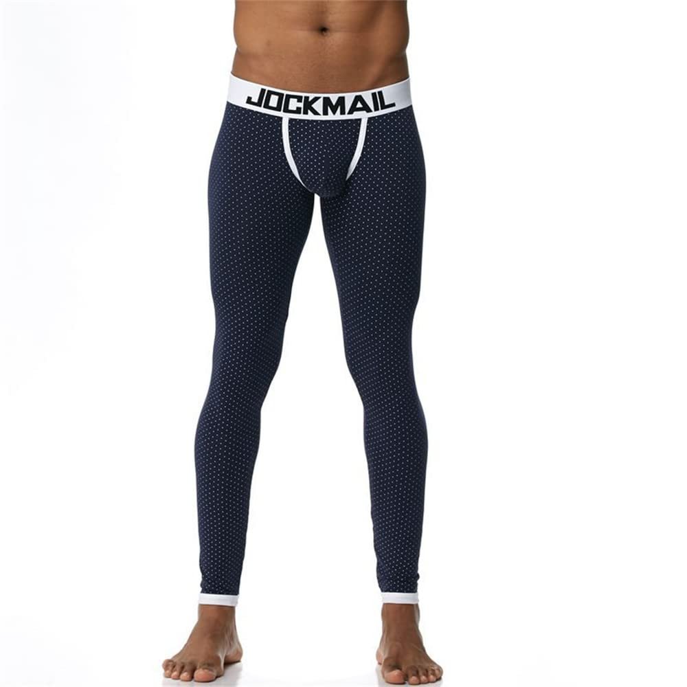 JOCKMAIL Long Johns Pants Men Thermal Underwear Cotton Printed Mens Thermal Underwear Sleeping Bottoms Leggings Pant (Navy, Large)