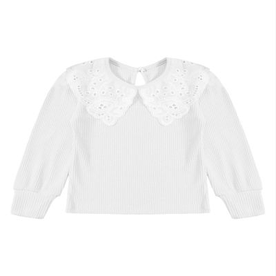 iiniim Baby Kids Long Sleeve Lace Doll Collar Blouse Solid Color T-Shirts Tops White 18-24 Months