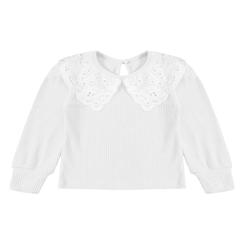 iiniim Baby Kids Long Sleeve Lace Doll Collar Blouse Solid Color T-Shirts Tops White 18-24 Months