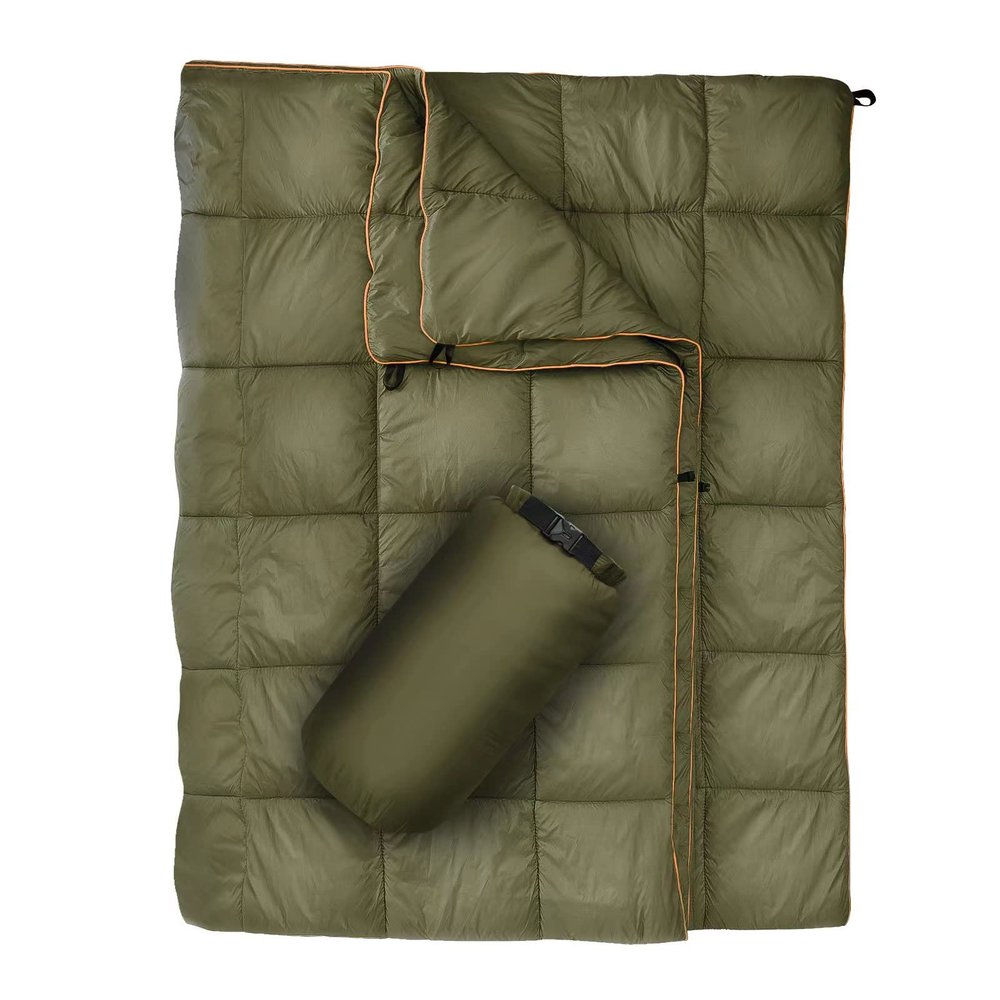 GLORSIGN Outdoor Puffy Camping Blanket, Lightweight Down Alternative Puffy Printed Camping Large Ultra Warm Hammock Top Quilt Waterproof Blanket for Traveling Picnic Beach Party Cold Weather (Olive)