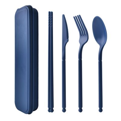 Reusable Utensils Set with Case, Eco-Friendly Bpa Free Plastic Travel Utensils, 1 Sets Plastic Spoons and Forks Set for Lunch Box, Picnic, Travel, Camping (Blue)