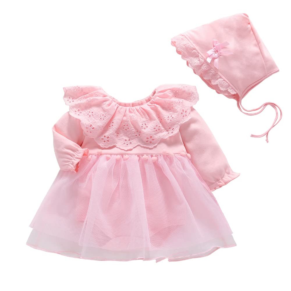 Baptism Dresses for Baby Girls Christening Infant Baby Embroidery Floral Lace Long Sleeves Princess Dress Bonnet Baby First 1st Communion Birthday Pageant Tutu Dress Gown Newborn Fall Autumn Clothes