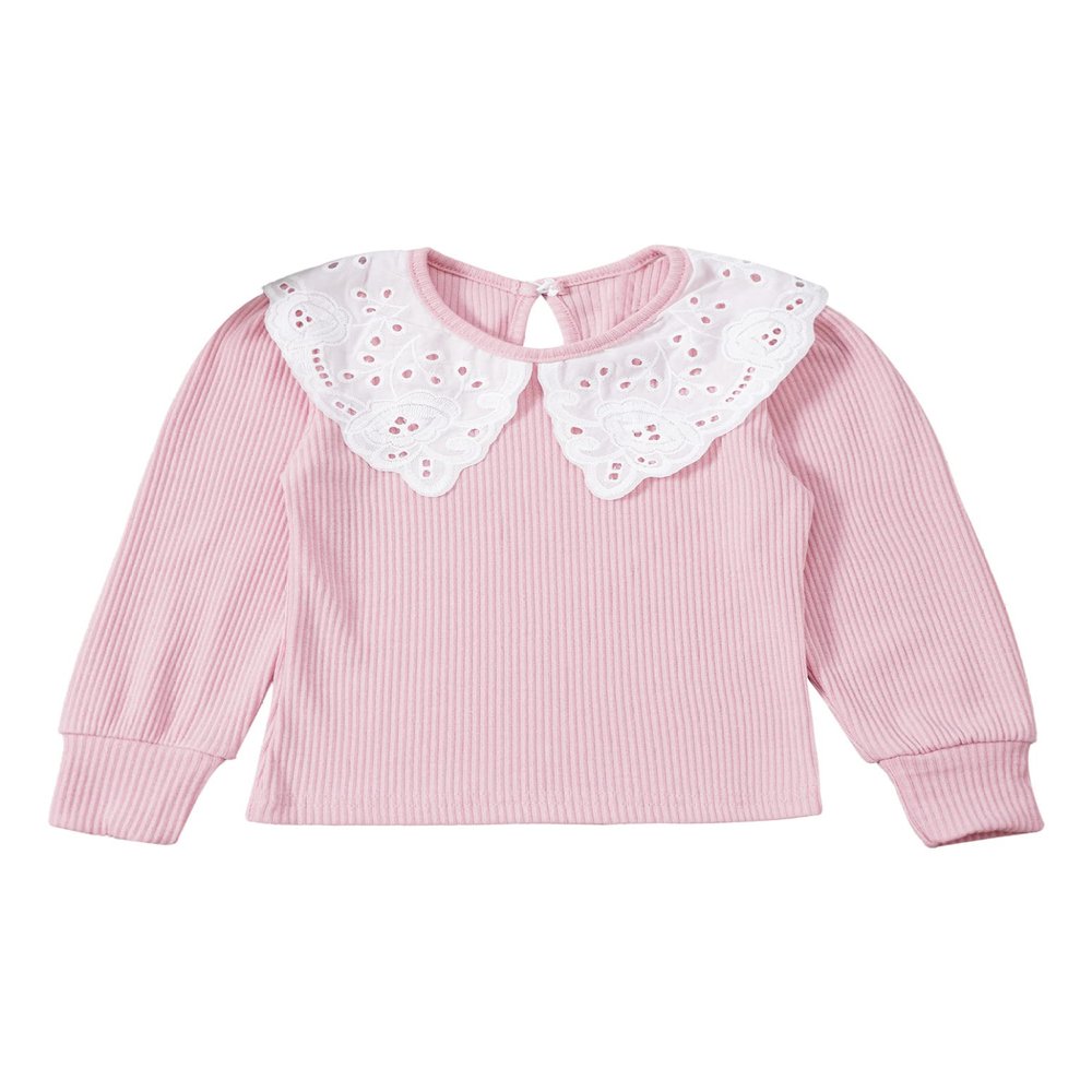Loloda Kids Baby Long Sleeve Lace Doll Collar Blouse Loose Tops Shirts Pink 9-12 Months