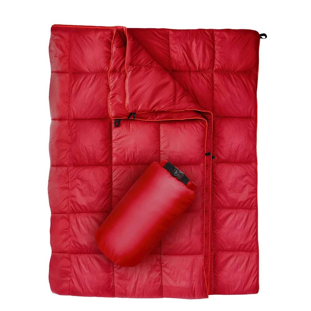 GLORSIGN Outdoor Puffy Camping Blanket, Lightweight Down Alternative Puffy Printed Camping Large Ultra Warm Hammock Top Quilt Waterproof Blanket for Traveling Picnic Beach Party Cold Weather (Red)