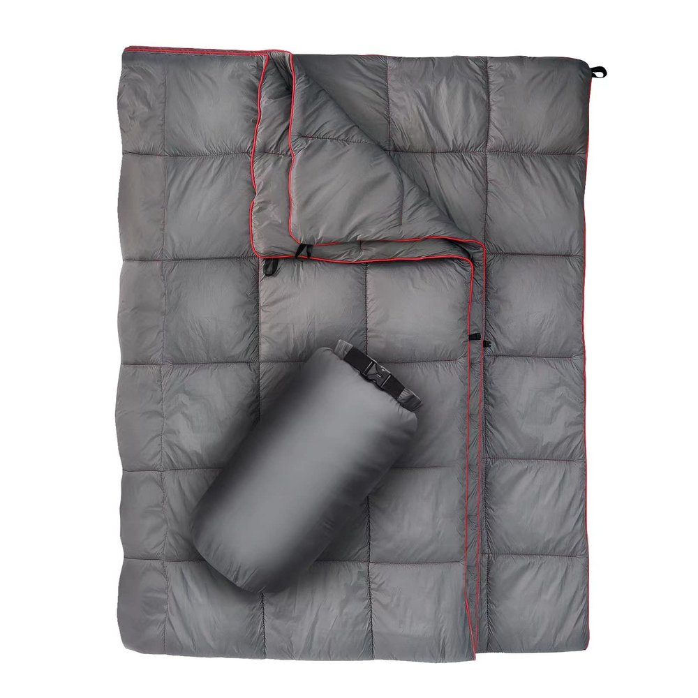 GLORSIGN Outdoor Puffy Camping Blanket, Lightweight Down Alternative Puffy Printed Camping Large Ultra Warm Hammock Top Quilt Waterproof Blanket for Traveling Picnic Beach Party Cold Weather (Gray)