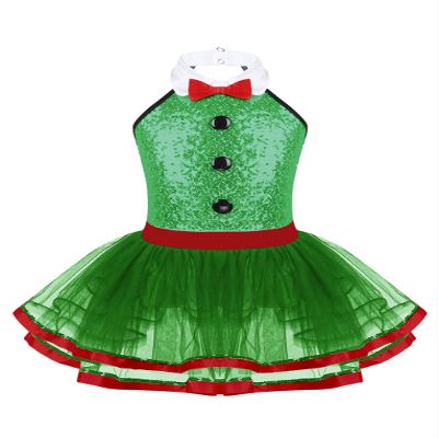 Hansber Girls Sequins Halter Bowtie Texudo Leotard Tutu Dress Ringmaster Circus Show Costume Halloween Christmas Outfit Bowtie Green A 6 Years