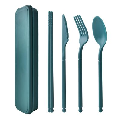 Camping Utensil Set, 1Set Reusable Utensils Set with Case, Portable Travel Utensils with Case, Eco Friendly Plastic Utensils Set for Travel Picnic Camping or Daily Use (Green)