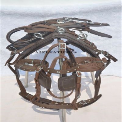 AMAZING HORSE STUFF Nylon Driving Harness for Horse Cart, Heart Shaped Studd & Sparkling Stones on Browband Full, Cob, Pony, Shetland, Mini Brown (Cob)