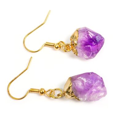 1 Pair Natural Amethyst Earrings Quartz Crystal Stones Studs Trend Raw Purple Irregular Gems,Gold Earrings,Random Pick