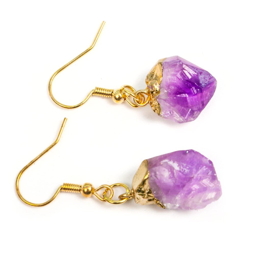 1 Pair Natural Amethyst Earrings Quartz Crystal Stones Studs Trend Raw Purple Irregular Gems,Gold Earrings,Random Pick
