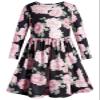 Bonny Billy Girls Long Sleeve Floral Print Flare Skirt Jersey Casual Dress for Kids 4-5 Years Black-1 view 3