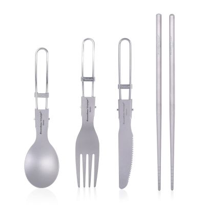 iBasingo Titanium Knife,Spoon,Fork,Chopsticks Portable Lightweight Folding Tableware Set for Home Camping Restaurants A-Ti1123T