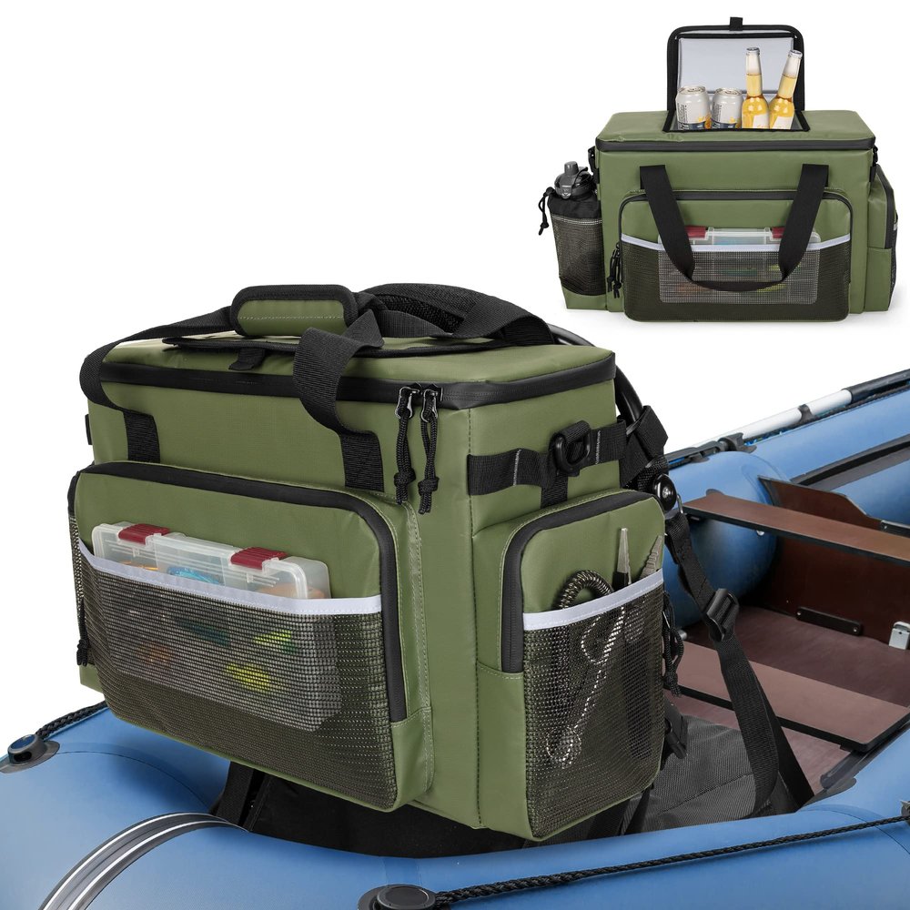 HODRANT Large Waterproof Kayak Cooler Behind Seat, Chair Back Bag for Lawn-Chair Style, Splash Ice Chest for Kayaking, Fishing & Beaches, Green