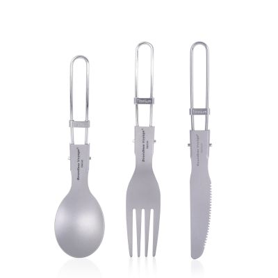 iBasingo Titanium Knife,Spoon,Fork with Foldable Handle Portable Lightweight Tableware Set for Home Camping Restaurants A-Ti1122T