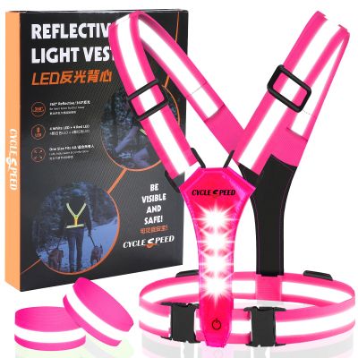 CYCLESPEED Led Reflective Vest Running Gear, Light Up Vest for Night Walking, High Visibility USB Rechargeable Adjustable Running Lights for Runners Walkers Men Women Kids