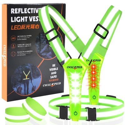 CYCLESPEED Led Reflective Vest Running Gear, Light Up Vest for Night Walking, High Visibility USB Rechargeable Adjustable Running Lights for Runners Walkers Men Women Kids
