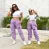AOWKULAE Women Cargo Pants, Drawstring Elastic Waist Loose Lightweight Tapered Cargo Jogger Pants with Multi Pockets for Women, Light Purple, X-Large view 2