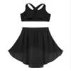 Aislor Kids Girls Lyrical Dance Dress Outfits Crop Top with Irregular Hem Skirts Latin Jazz Modern Dance Costume Type c Black 10 Years view 4