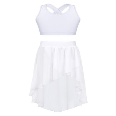 Aislor Kids Girls Lyrical Dance Dress Outfits Crop Top with Irregular Hem Skirts Latin Jazz Modern Dance Costume Type c White 14 Years