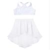 Aislor Kids Girls Lyrical Dance Dress Outfits Crop Top with Irregular Hem Skirts Latin Jazz Modern Dance Costume Type c White 14 Years view 3