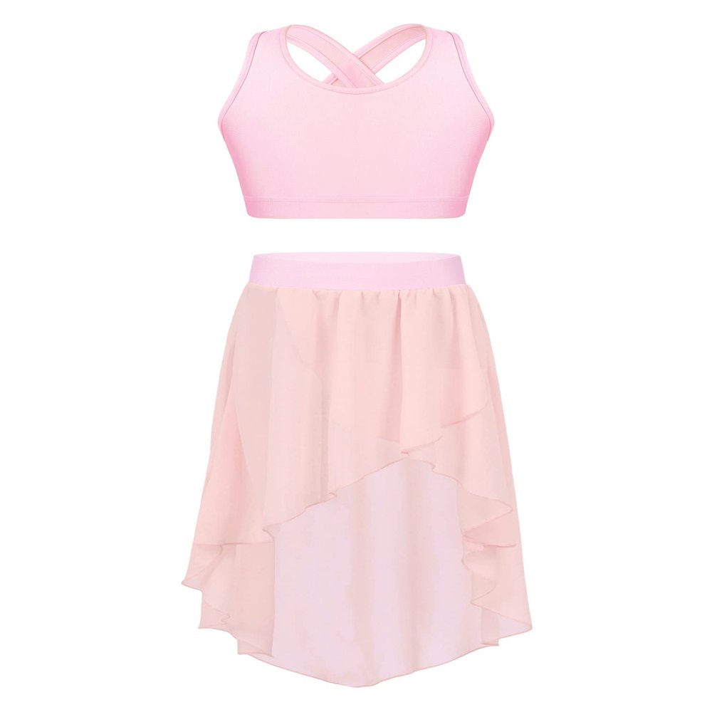 Aislor Kids Girls Lyrical Dance Dress Outfits Crop Top with Irregular Hem Skirts Latin Jazz Modern Dance Costume Type c Pink 12 Years