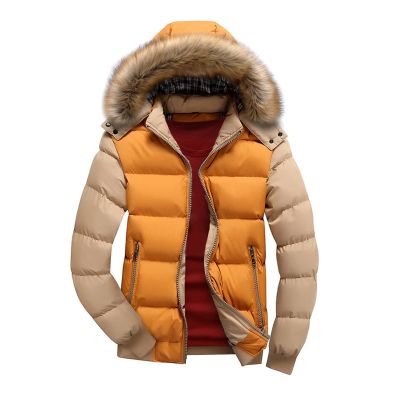 VSOLS Men's Down Jacket Winter Men's Casual Hooded Jacket Warm Coat Men's Solid Thick Down Zipper Jacket (Color : FK047 Yellow Khaki, Size : 3X-Large)