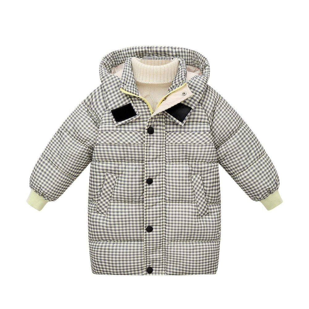 Toddler Kids Little Girls Winter Plaid Coat Windproof Outerwear Mediun Length Warm Hooded Snowsuit (Green, 4-5 Years)