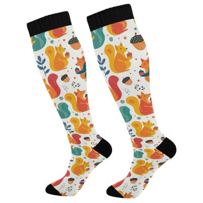 Wusikd Squirrel Geometric Compression Socks for Women and Men Circulation Funny Long Socks for Athletic Running 1